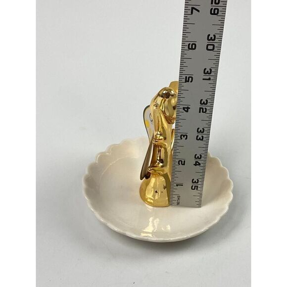 Sicura Qui Cherie Collection Ceramic Bird Jewelry Trinket Dish Small Gold White - Picture 4 of 7